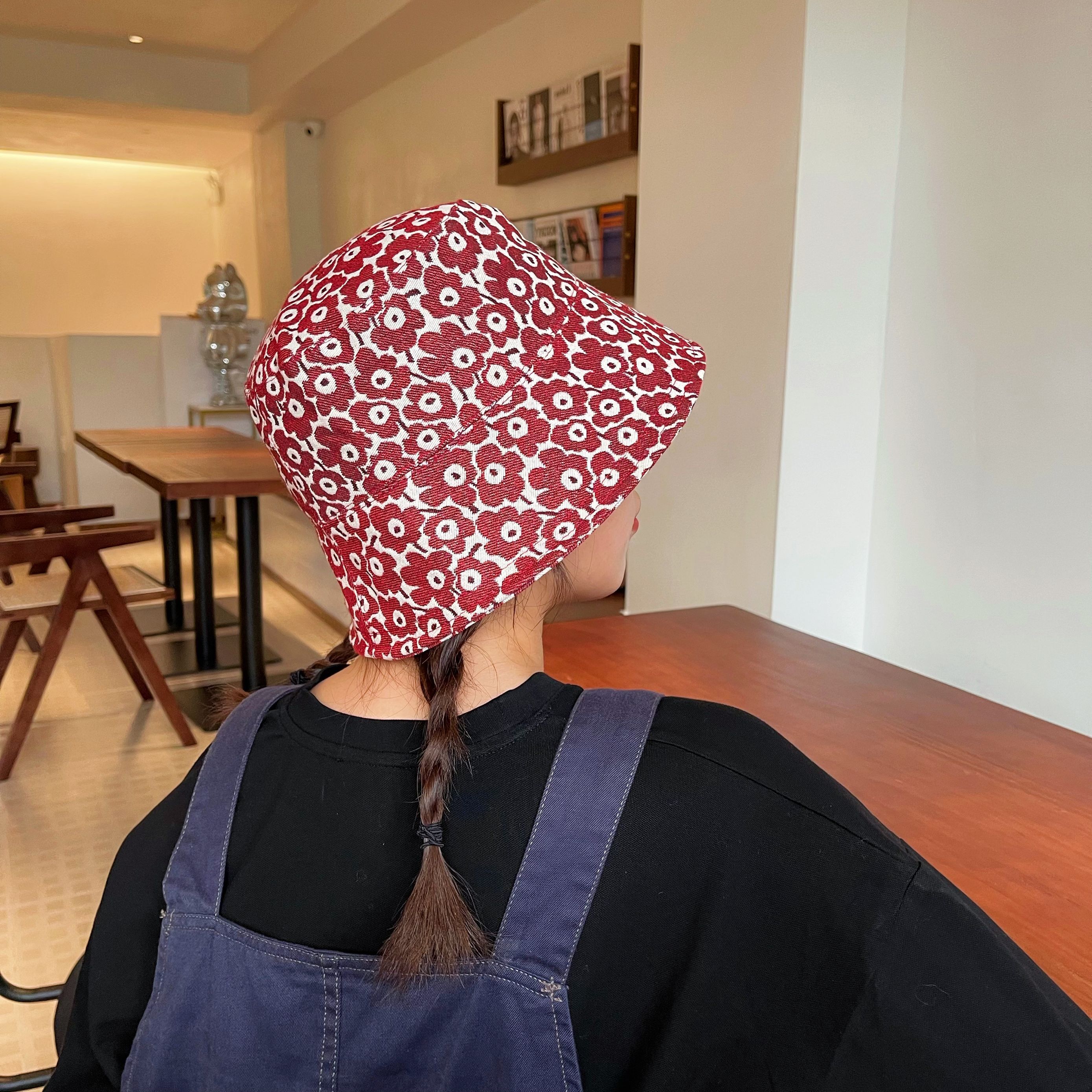 uncleyao渔夫水桶日式花花和风适合圆脸大头欧尼帽子