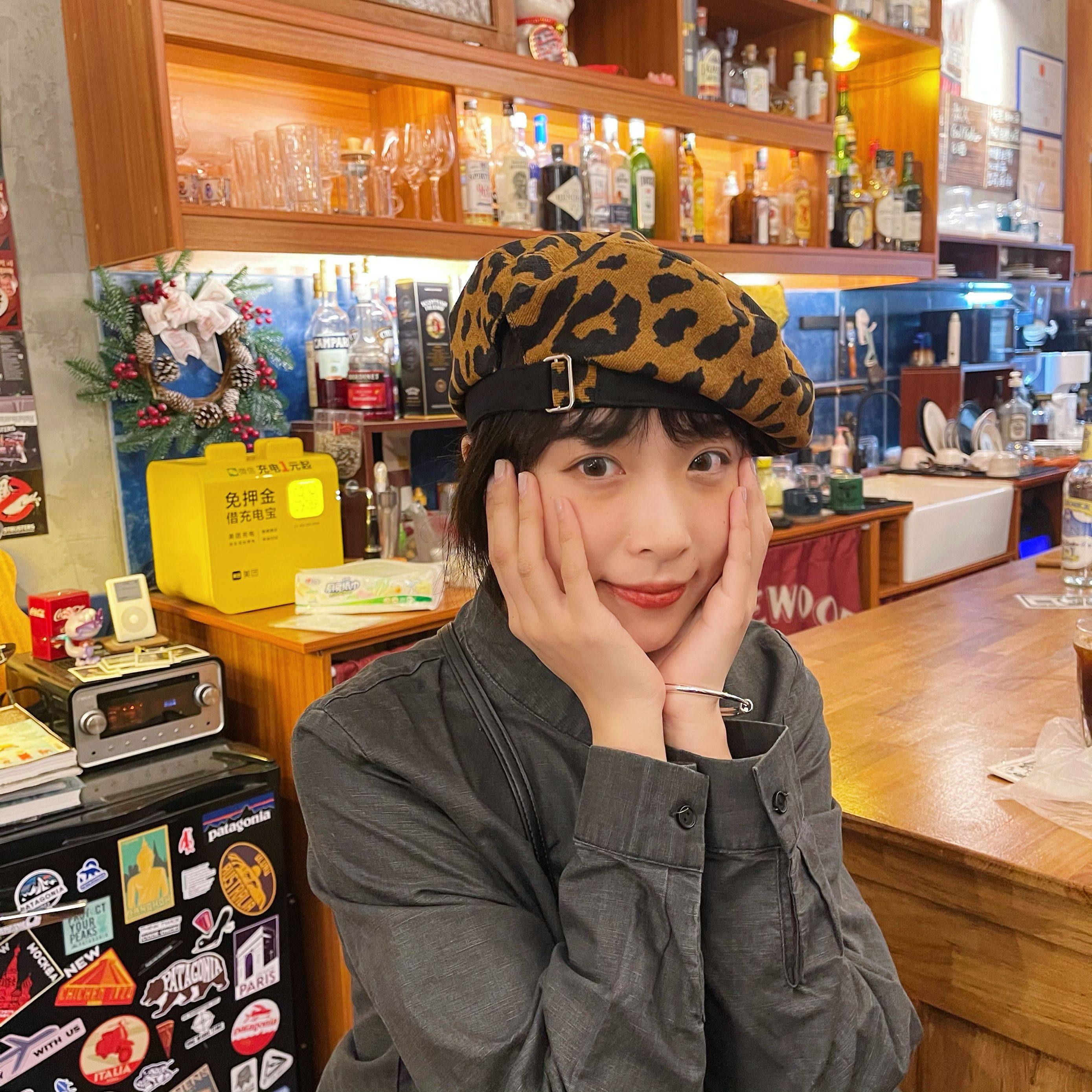 姚叔叔韩国四季帽子贝雷豹纹洋气复古街头又酷帽子
