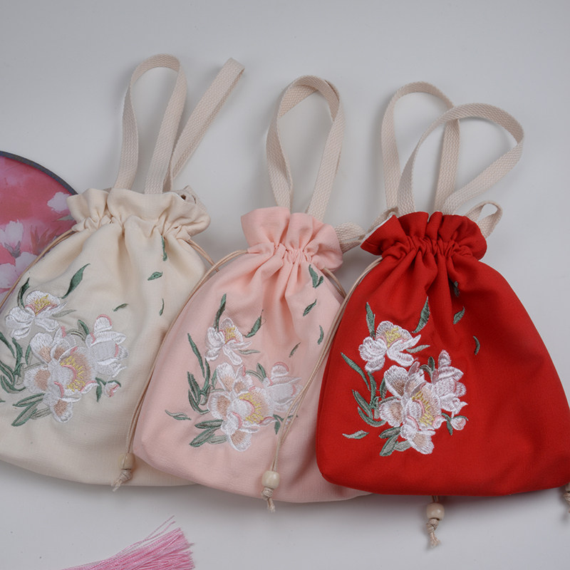 搭配汉服的包包古风斜挎手提百搭刺绣常服汉元素配饰荷包布包绣花_双