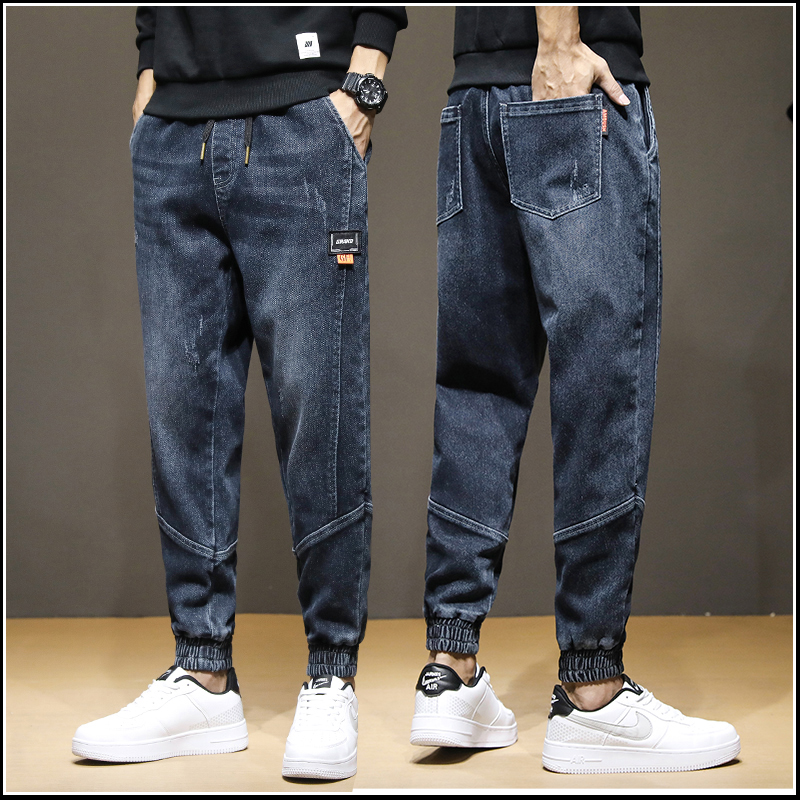 工装牛仔裤男秋季潮牌宽松束脚弹力秋装哈伦休闲长裤子男士春秋款