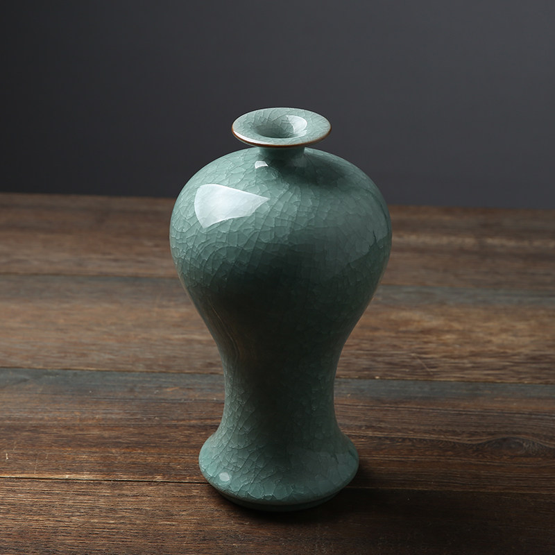 龙泉青瓷叶小春全手工作品 哥窑冰裂纹美人醉 梅瓶 花器摆件 收藏