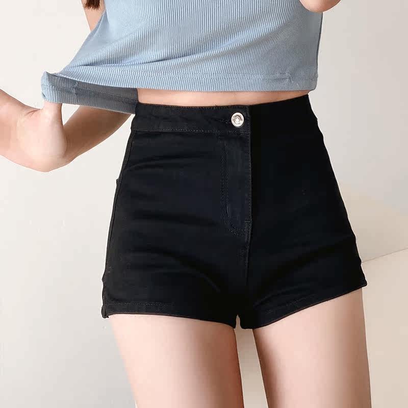 美式辣妹风高腰弹力热裤夏季新款性感提臀显瘦紧身高弹牛仔短裤女