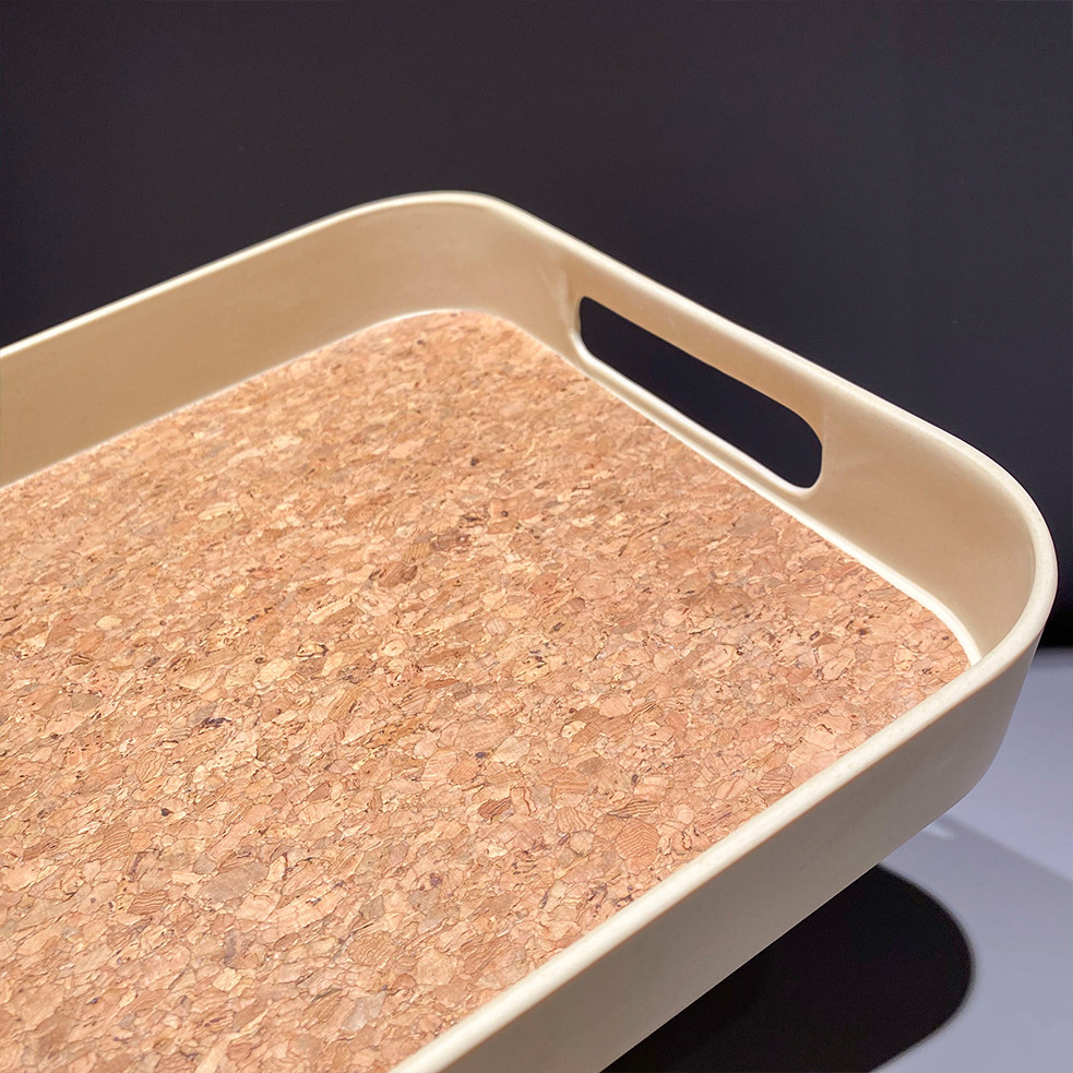 爱家居优选北欧欧素雅软木木竹纤维长方形托盘家用茶盘