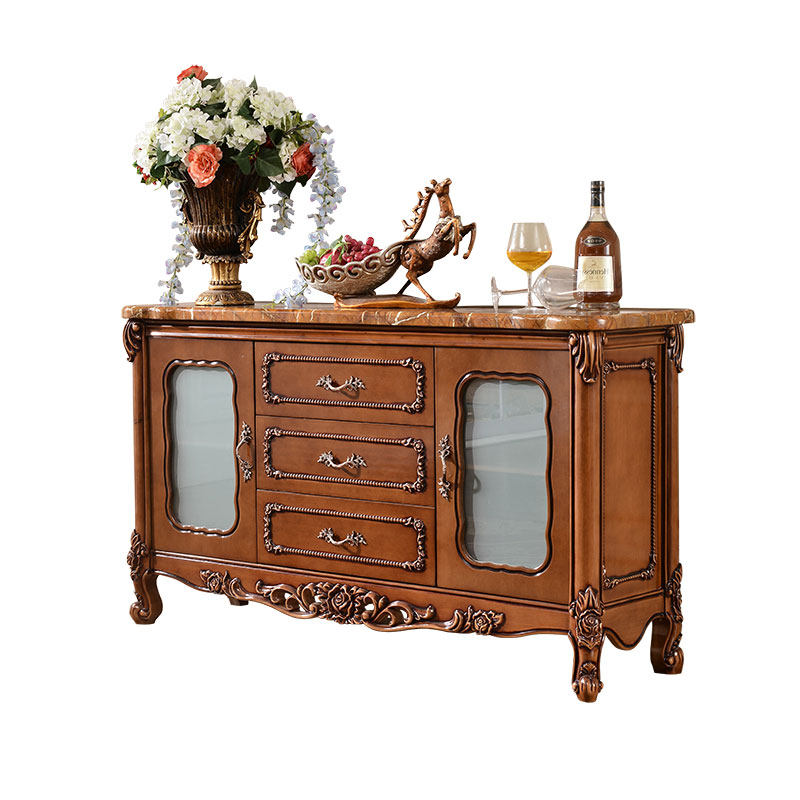 欧式餐边柜实木雕花大理石餐厅储物柜美式仿古碗柜餐边柜