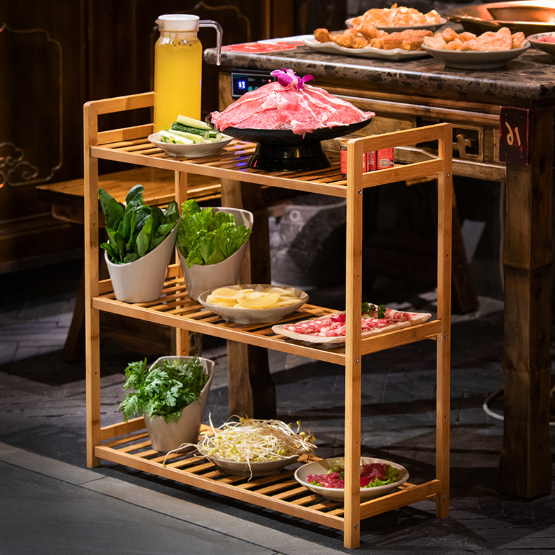 火锅店菜架多层实木防潮蔬菜架子三层置物架厨房厨房置物架