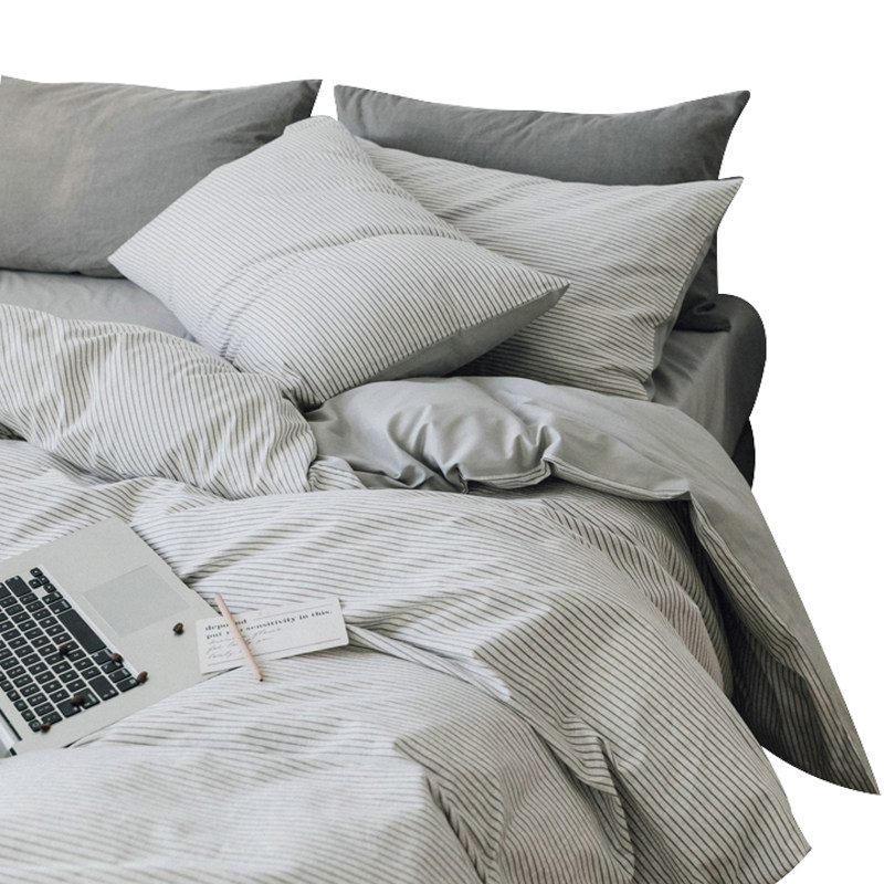 玛尔床单被套枕套条纹北欧灰色ins网红全棉床单