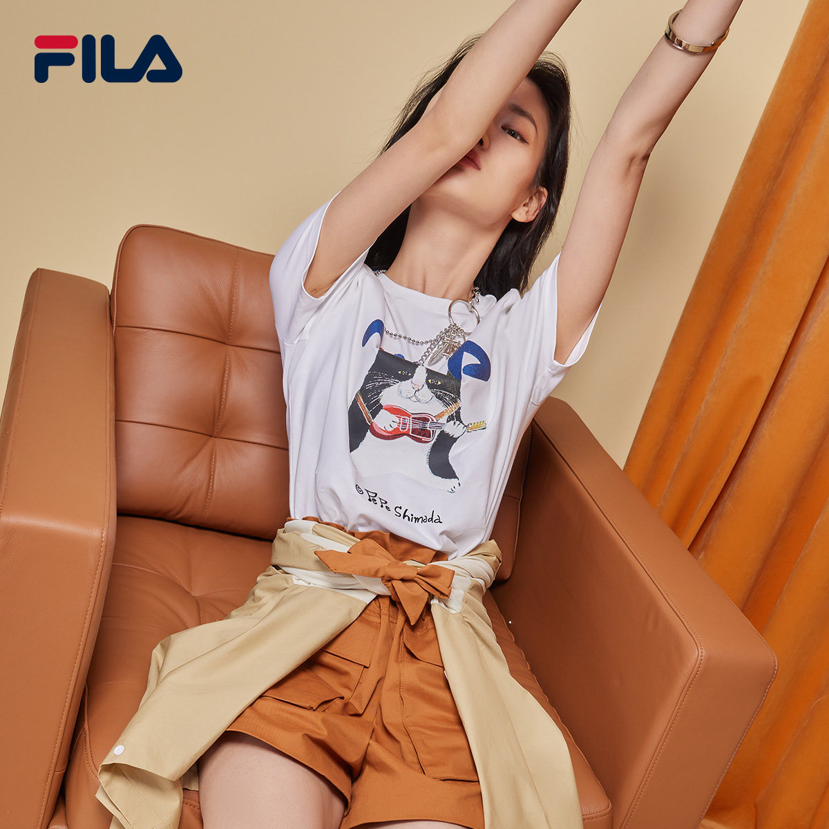 filapepeshimada斐乐官方高圆圆同款恤女2021年猫咪运动t恤