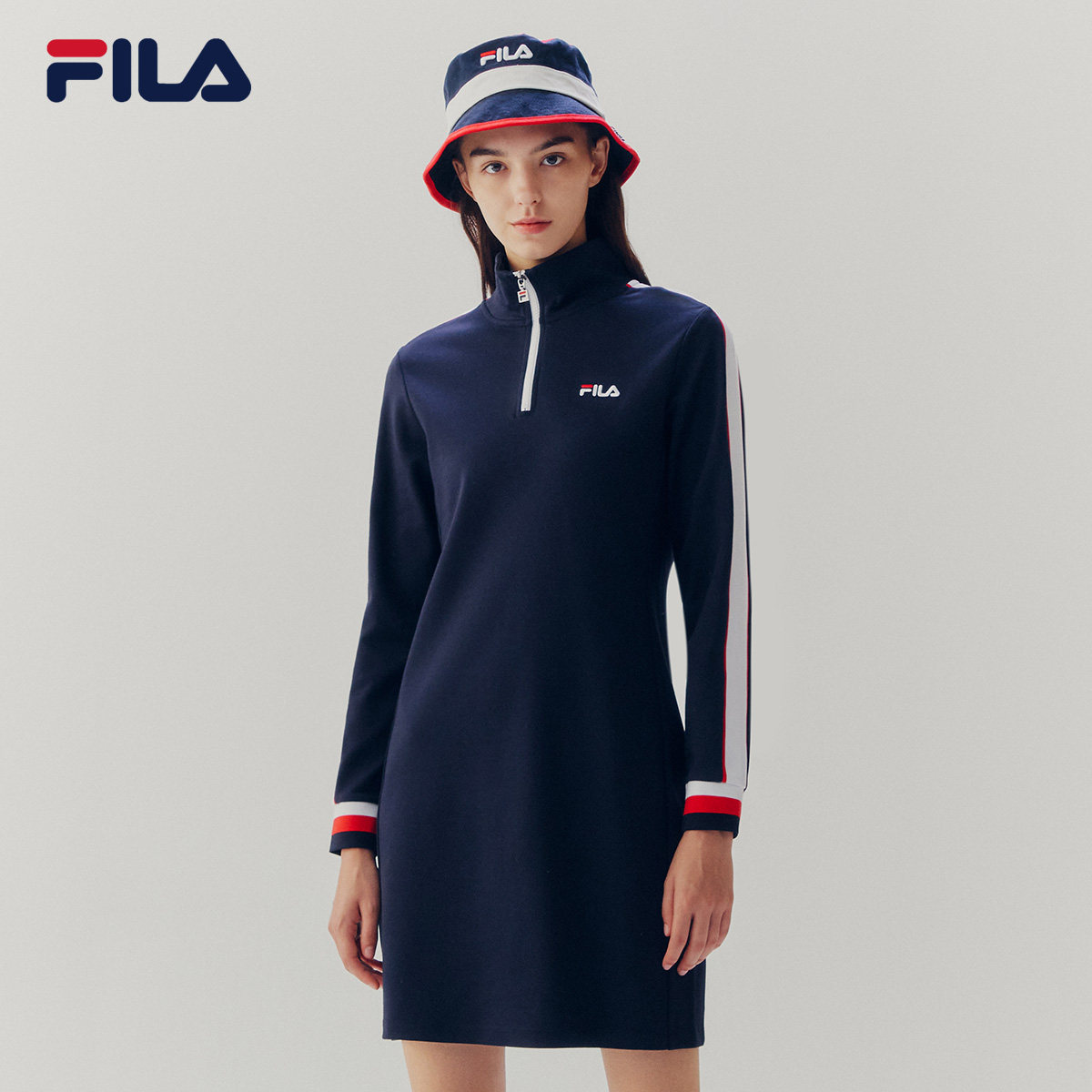 连衣裙fila斐乐官方女子2020秋季新款运动连衣裙