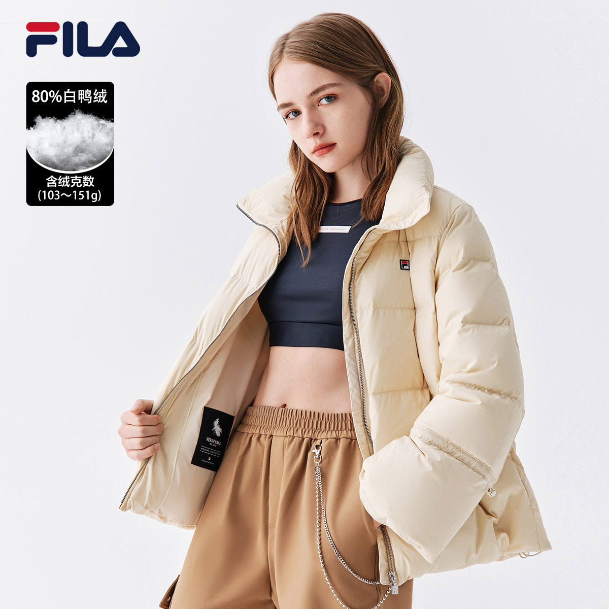 fila斐乐棉服官方女羽绒服冬季新款时尚运动中长款宽松外套女