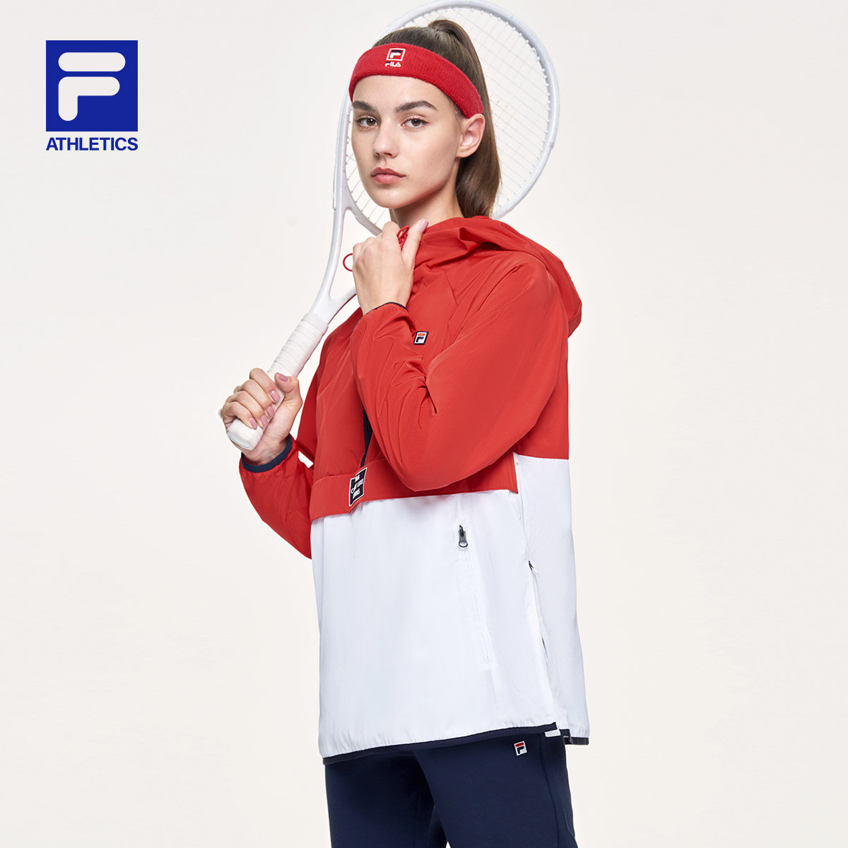 fila athletics斐乐女士运动外套2021春季新款套头拉链连帽卫衣女