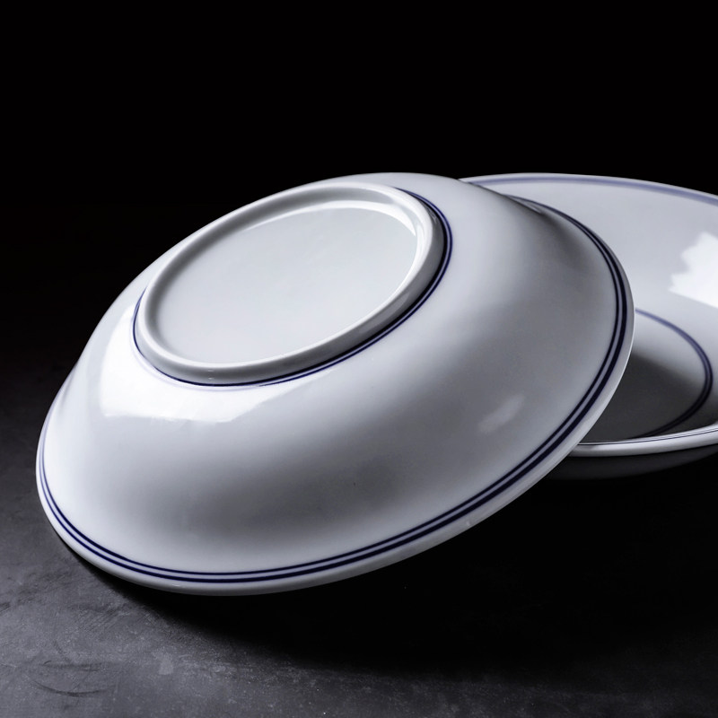 明式古盘蓝边系列大盘子青釉仿古中式菜盘深盘陶瓷餐具简约风格