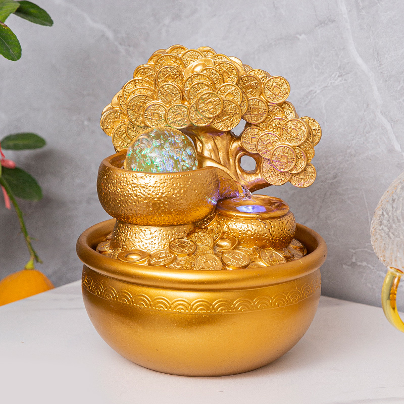 流水摆件时来运转聚宝盆桌面假山喷泉摇钱树招财室内摆件