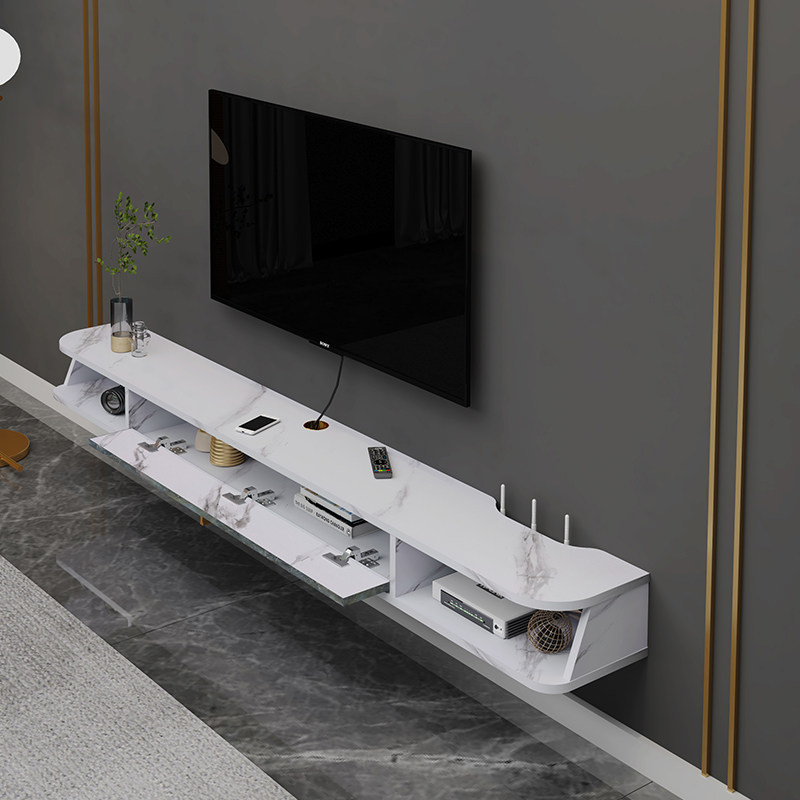 轻奢悬空电视柜后现代定制壁挂式机顶盒置物架悬浮墙上窄一字板架