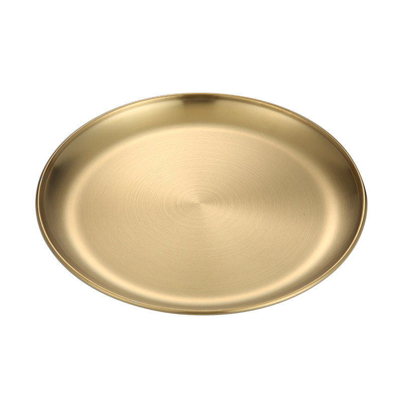 韩式不锈钢加厚圆盘金色托盘蛋糕咖啡厅浅盘骨碟盘