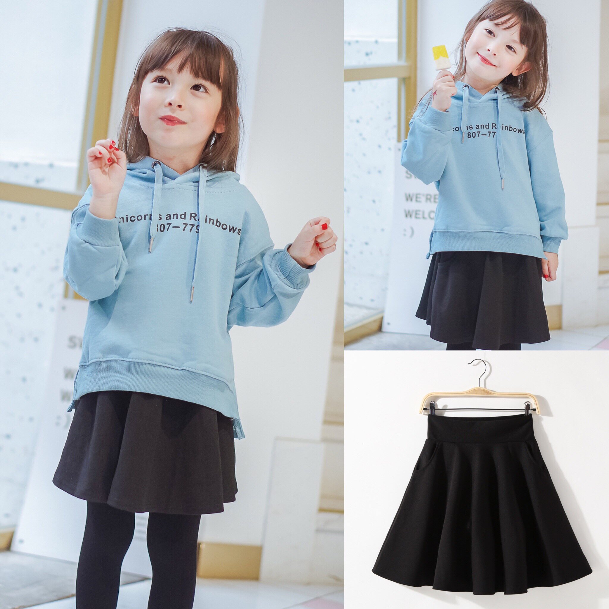 女童黑色百褶裙半身字裙短裙节目表演出校服园童装半身裙