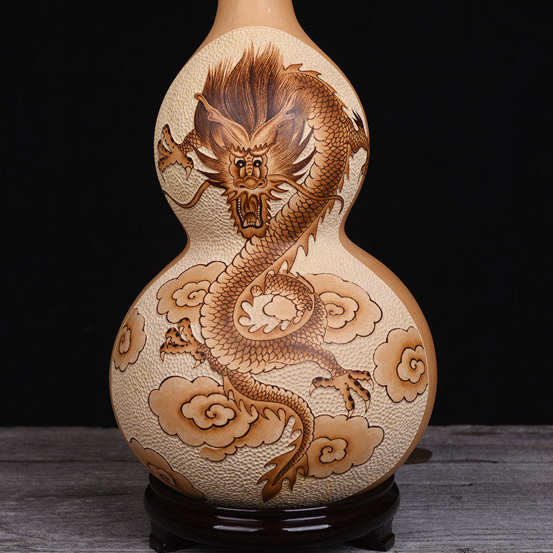 天然葫芦摆件烙画雕刻龙虎招财镇家宅客厅办公室家葫芦