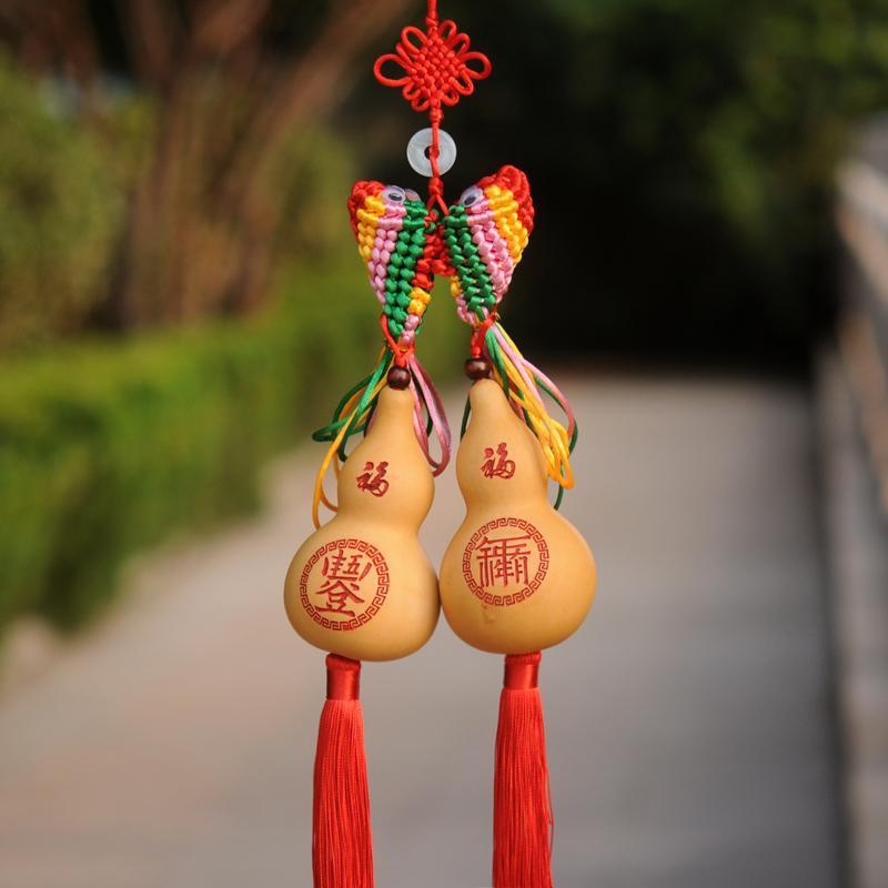 天然葫芦挂件双鱼中国结雕刻葫芦招财进宝吉祥如意家居工艺品挂饰