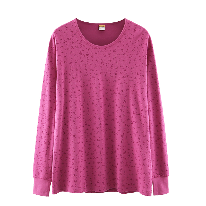 老年人纯棉秋衣女单单件内穿加肥加大全棉圆领保暖上装