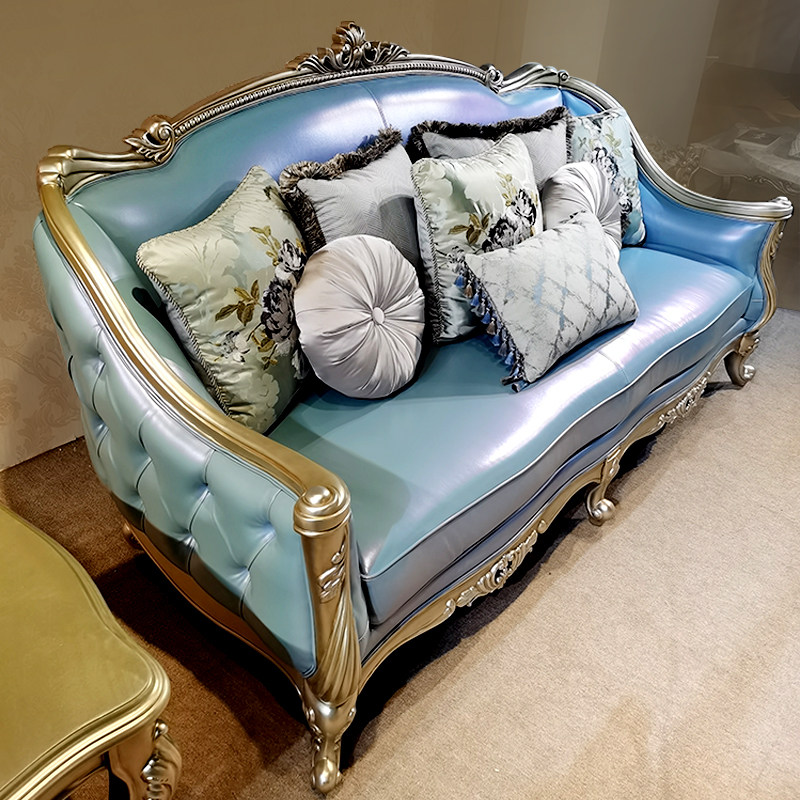 欧式皮艺123沙发组合客厅轻奢皮质大小户型法式宫廷实木别墅家具