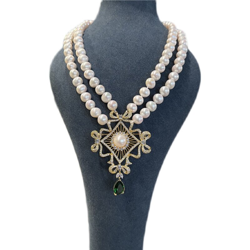 天然珍珠项链女多层奢华大气颈链复古锁骨链时尚气质短款毛衣链