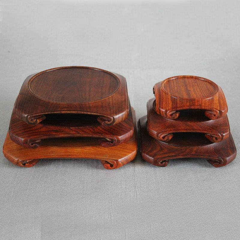 底座花梨圆形摆件实木花瓶香炉奇石玉器紫砂木雕