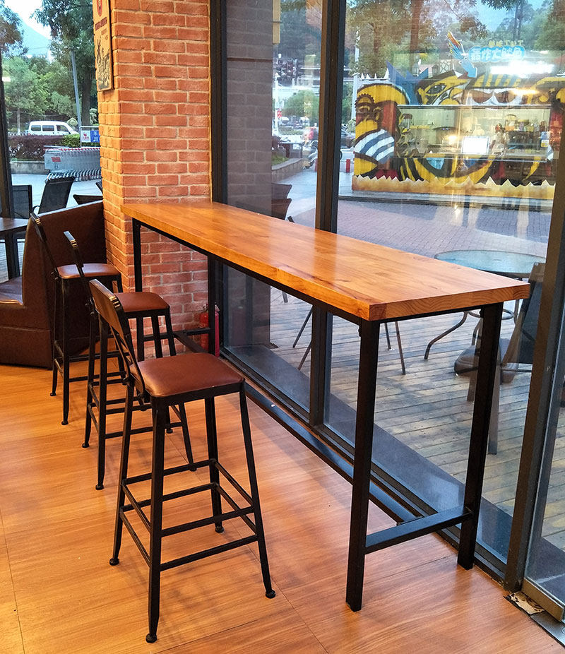 铁艺实木吧台桌家用靠墙咖啡桌星巴克吧台高脚桌椅长条桌酒吧台桌