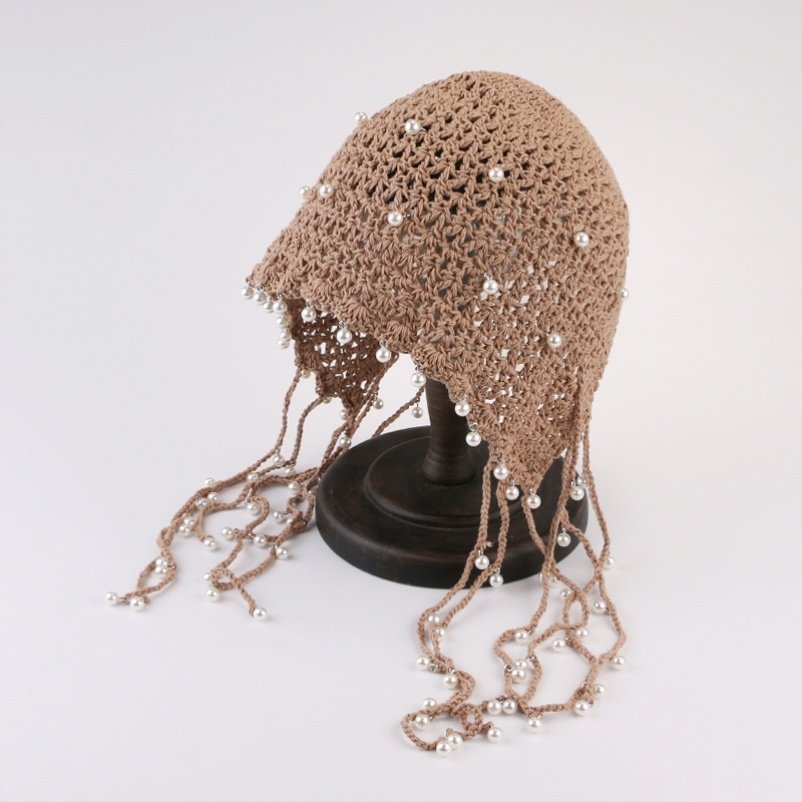 串珠流苏帽子镂空女编复古文艺包头异域珍珠公主帽子