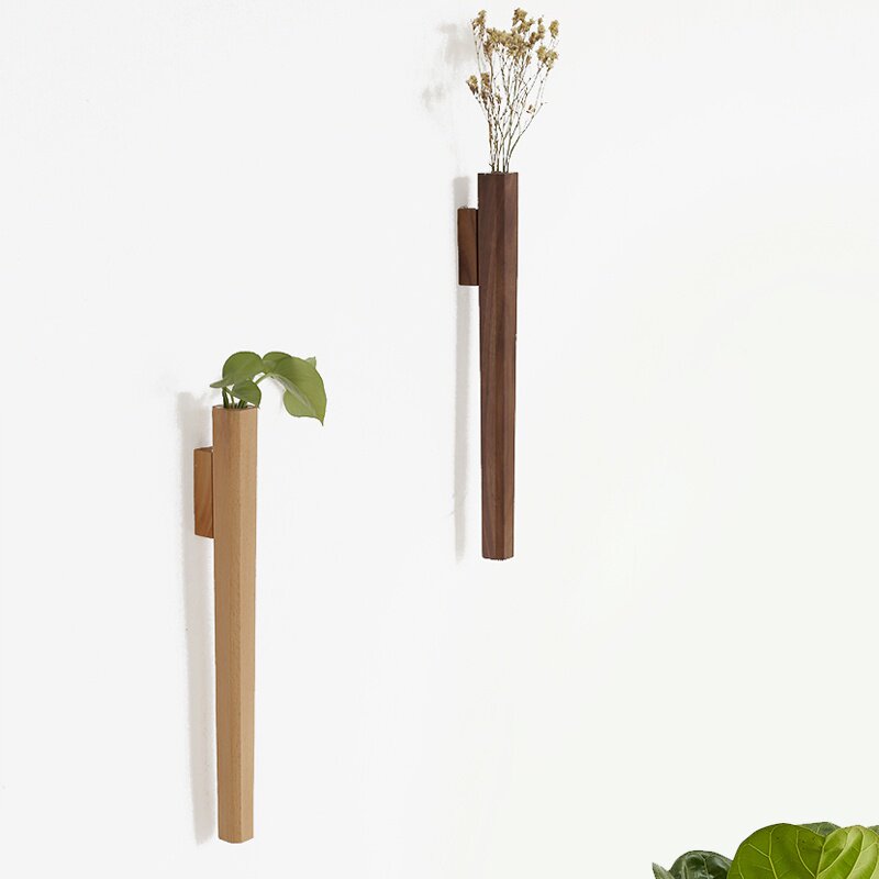 花瓶插花日式壁挂花器水培挂瓶胡桃实木花插花瓶