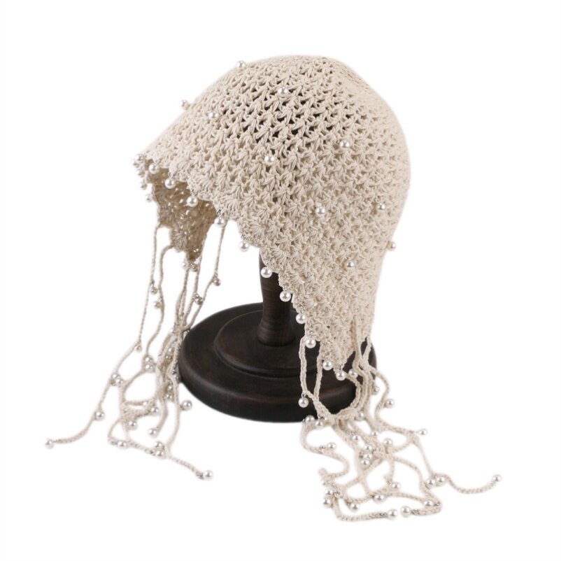 串珠流苏帽子镂空女编复古文艺包头异域珍珠公主帽子