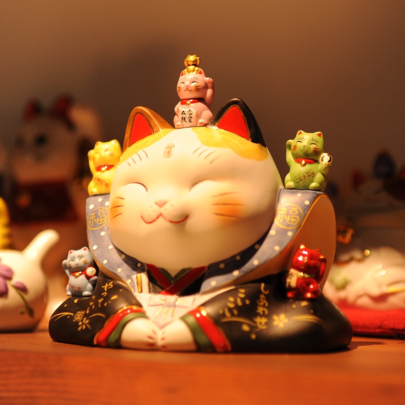 店铺猫舍道乐堂祈愿全家福招财猫开业发财猫摆件家居装饰招财猫