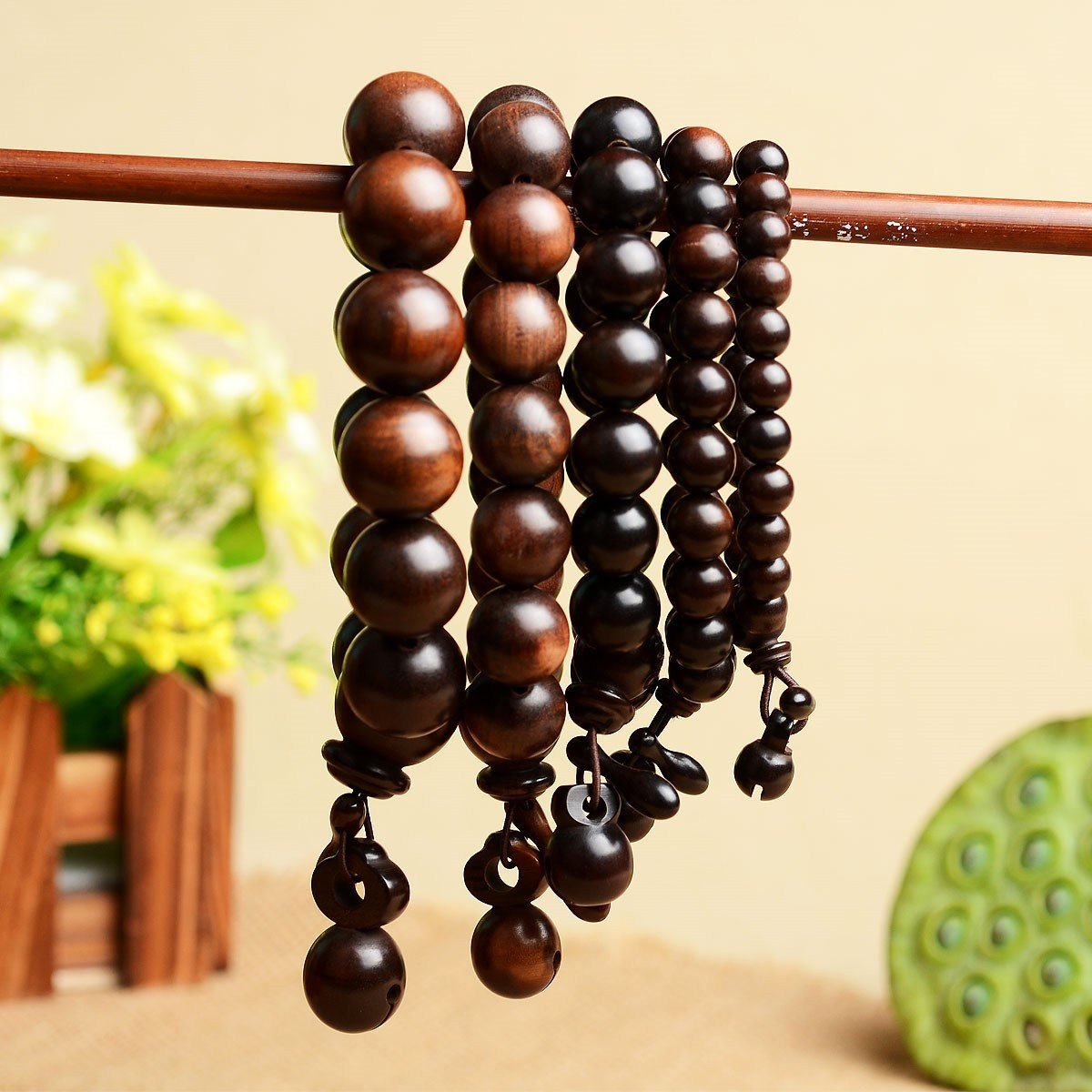 黑桃桃木佛珠木鱼手链手串男女女款情侣念珠手链
