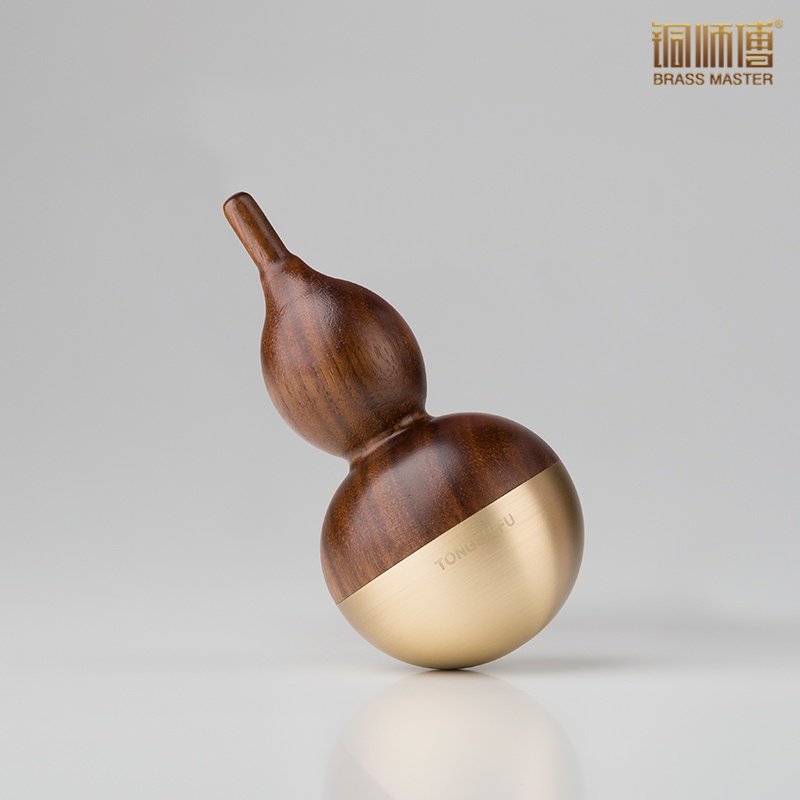 不倒翁葫芦镇纸铜木主义家居装饰品铜工艺品黑胡桃创意摆件