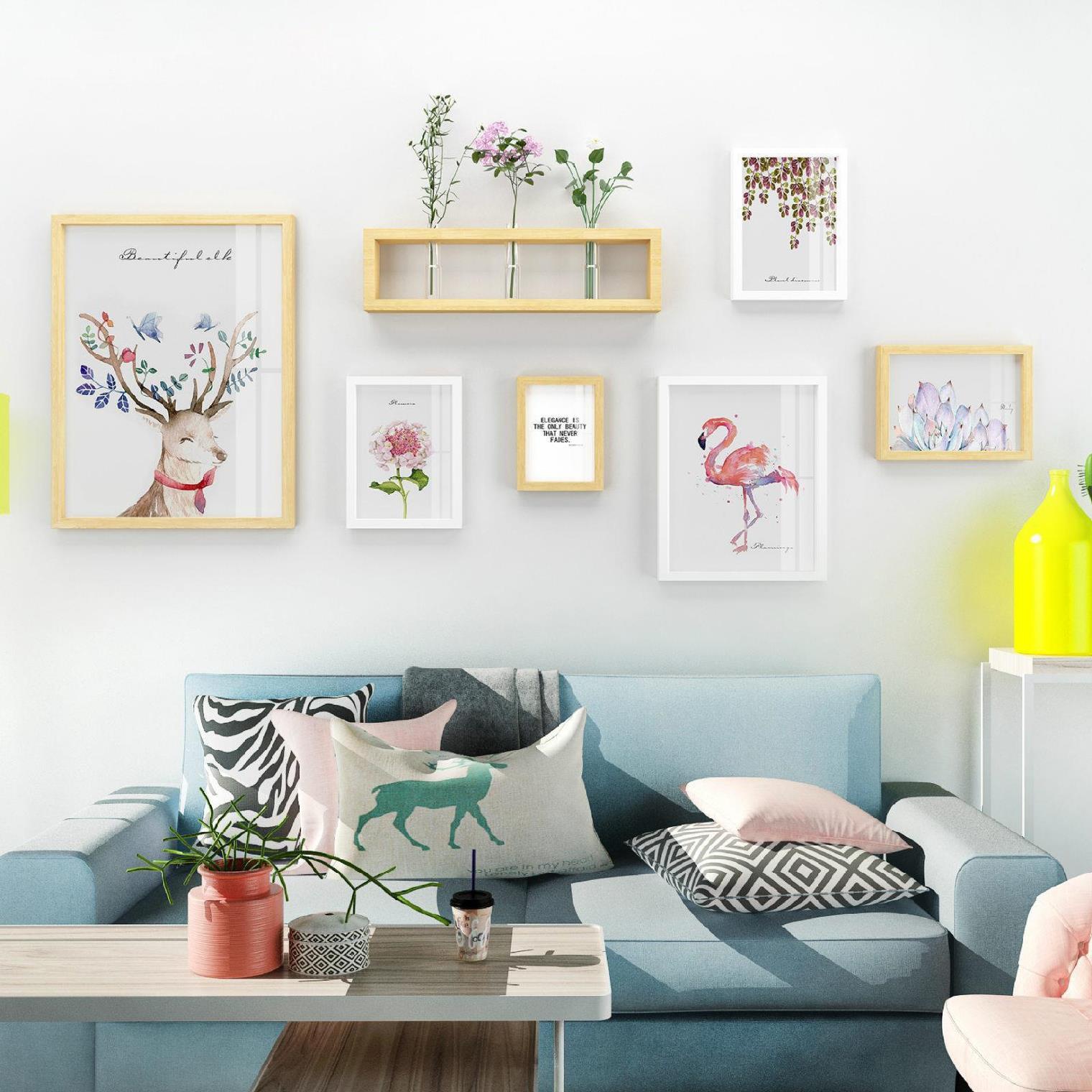 照片墙带钟表创意组合墙上装饰相框相片墙免照片墙