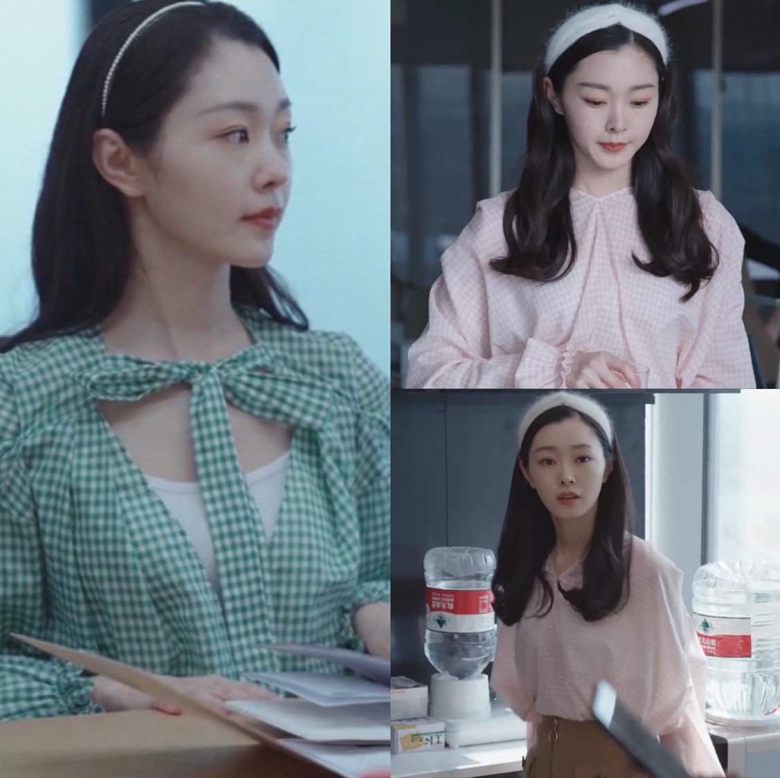 爱的理想生活宋轶戴希希同款衣服女粉绿色格子衬衫