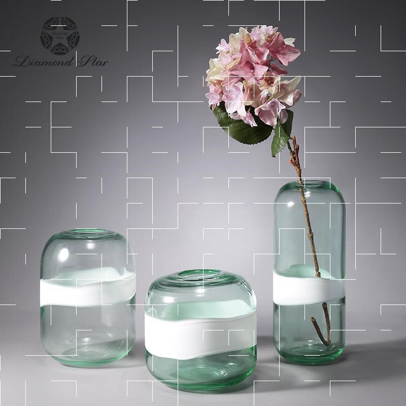 件摆家居薄荷彩色玻璃北欧欧绿透明花瓶装饰品创意礼品