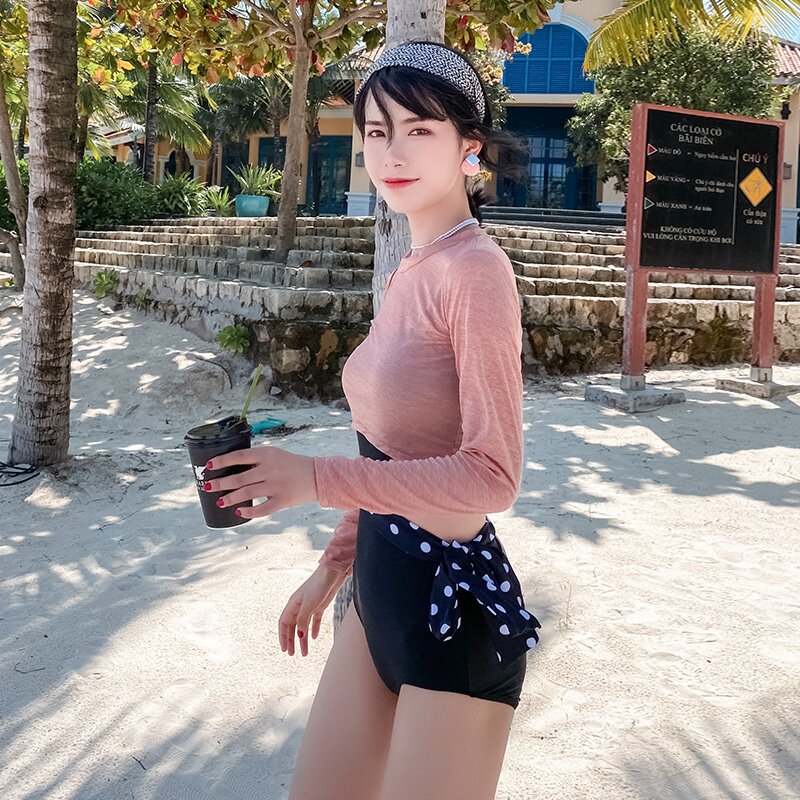 连体泳衣韩国新款遮肚高腰侧边绑带小胸性感连体泳衣