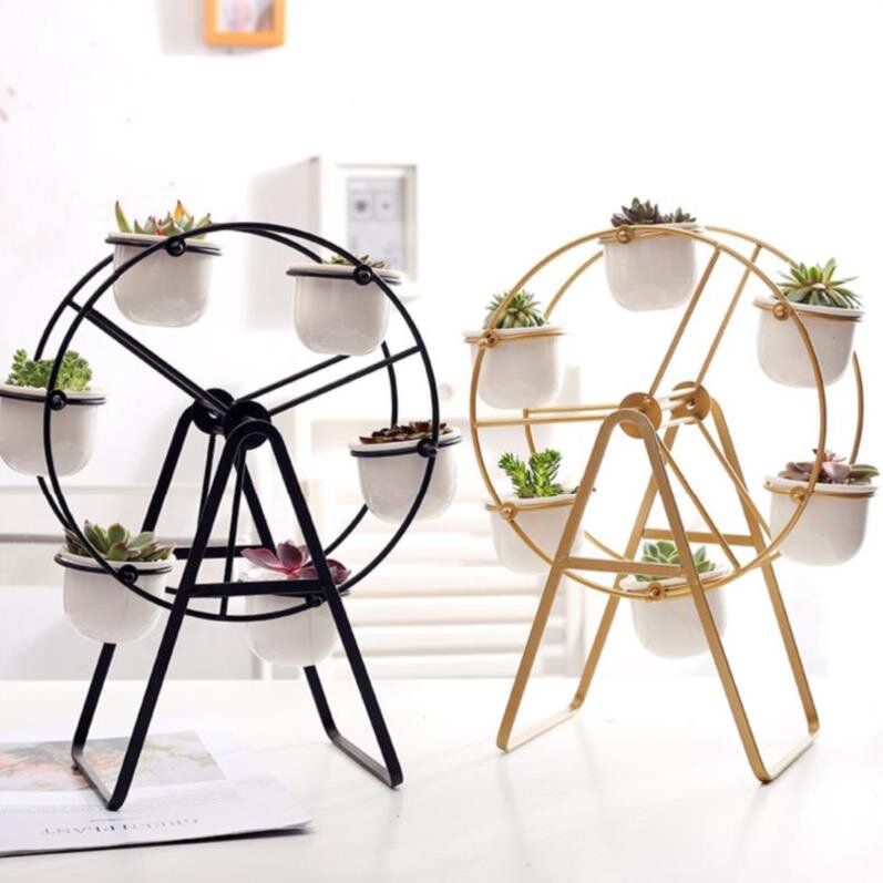 金色摩天轮多肉花架创意桌面多肉花盆置物架子组合个性