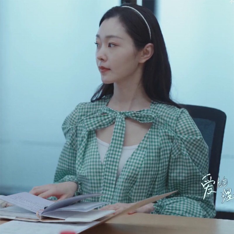 爱的理想生活宋轶戴希希同款衣服女粉绿色格子衬衫