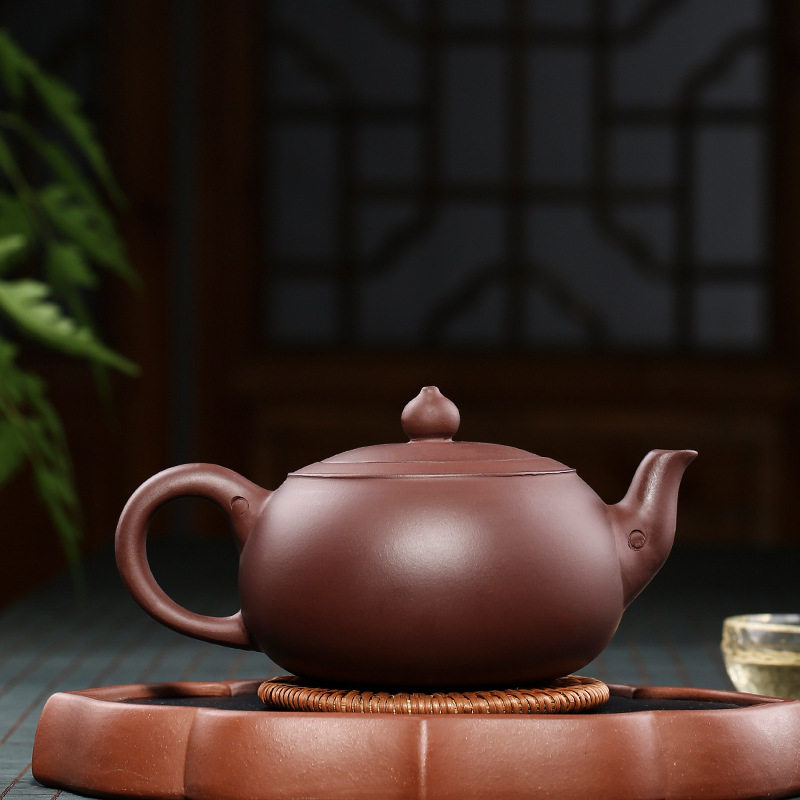 宜兴宜兴紫砂紫砂壶原矿紫泥一粒珠玉圆壶杨飞楠纯全茶壶