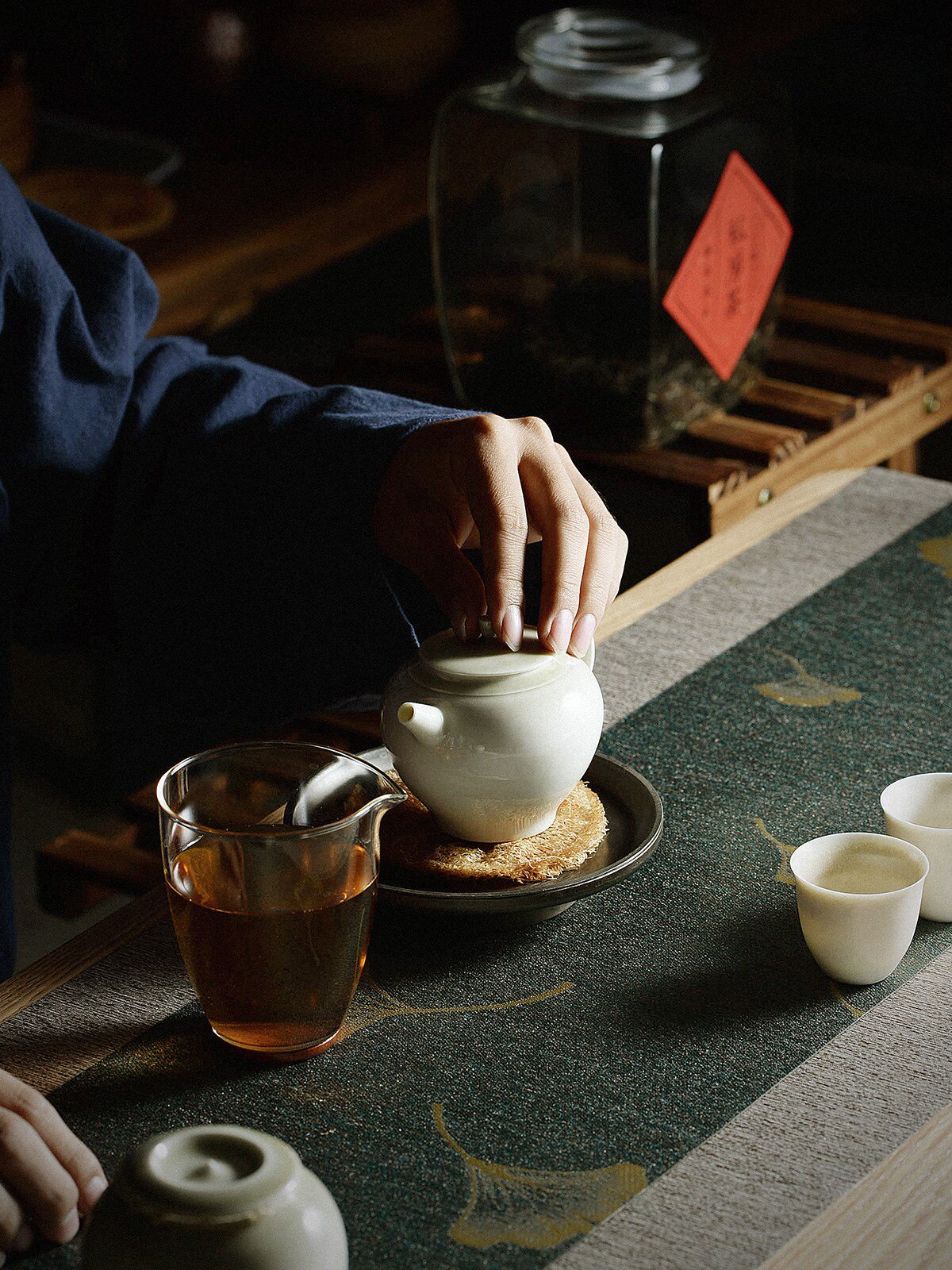 银杏麻布防水纤维茶席茶艺桌旗桌日式禅意茶垫茶道