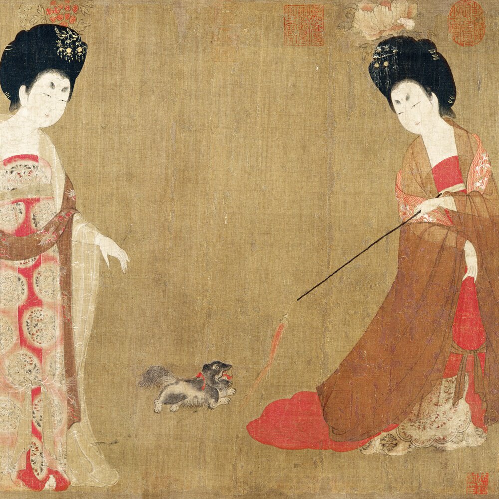 名画复制艺术周国画传世微唐人物画高清花簪仕女国画