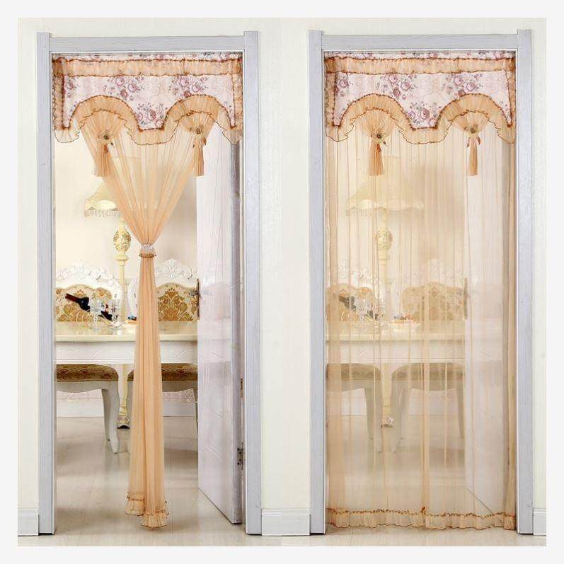 门帘蚊帐大气可伸缩卧室防蚊帘子便携带杆布加厚门帘