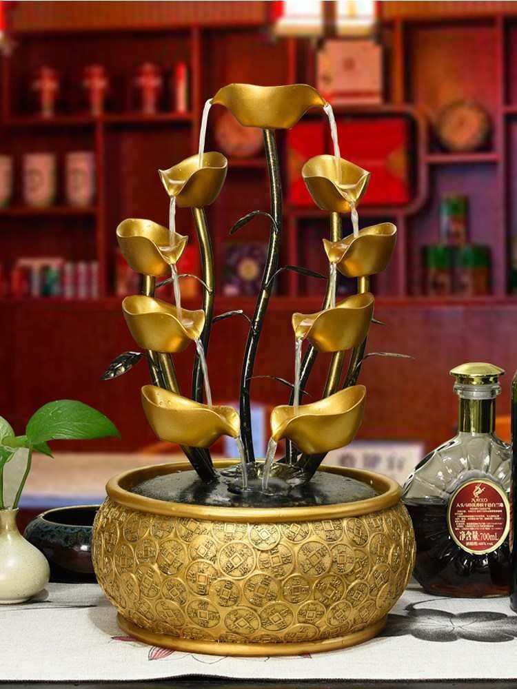 流水转动办公桌鱼缸招财水流水摆老板系列大气摆件