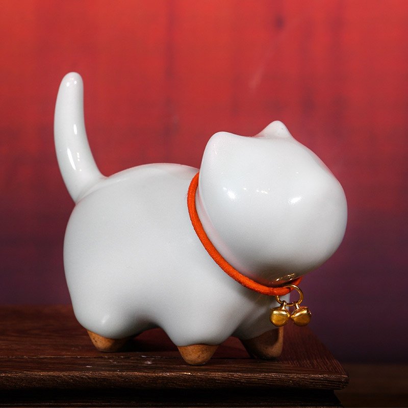 钧瓷小猫摆件陶瓷吉祥猫禹州神垕窑变可爱茶宠摆件