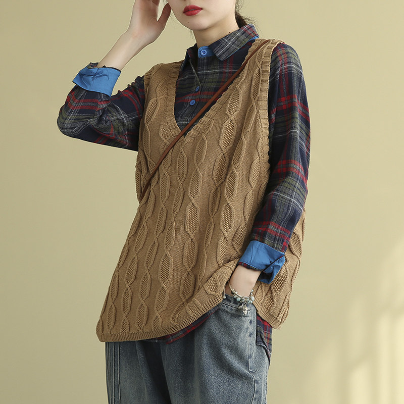 dza复古针织背心女士宽松外穿毛衣马甲秋季其它元器件