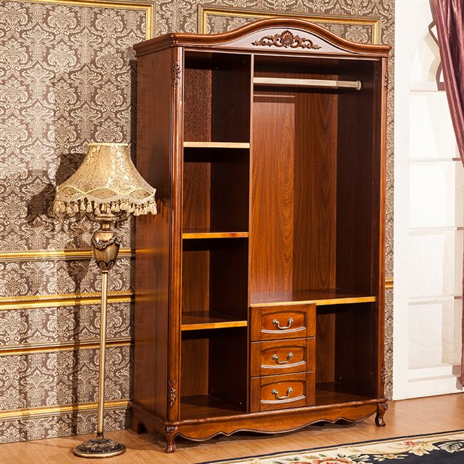 衣柜雕花深色美式实木三门乡村复古古典轻奢衣柜