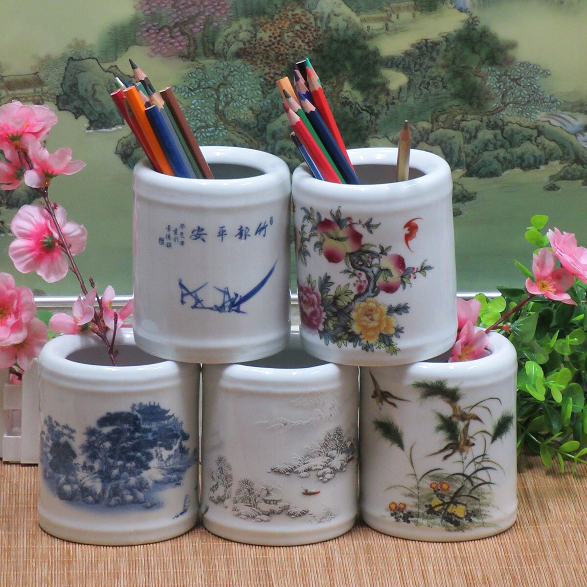 笔筒陶瓷创意收纳个性文房复古时尚学生办公室笔筒
