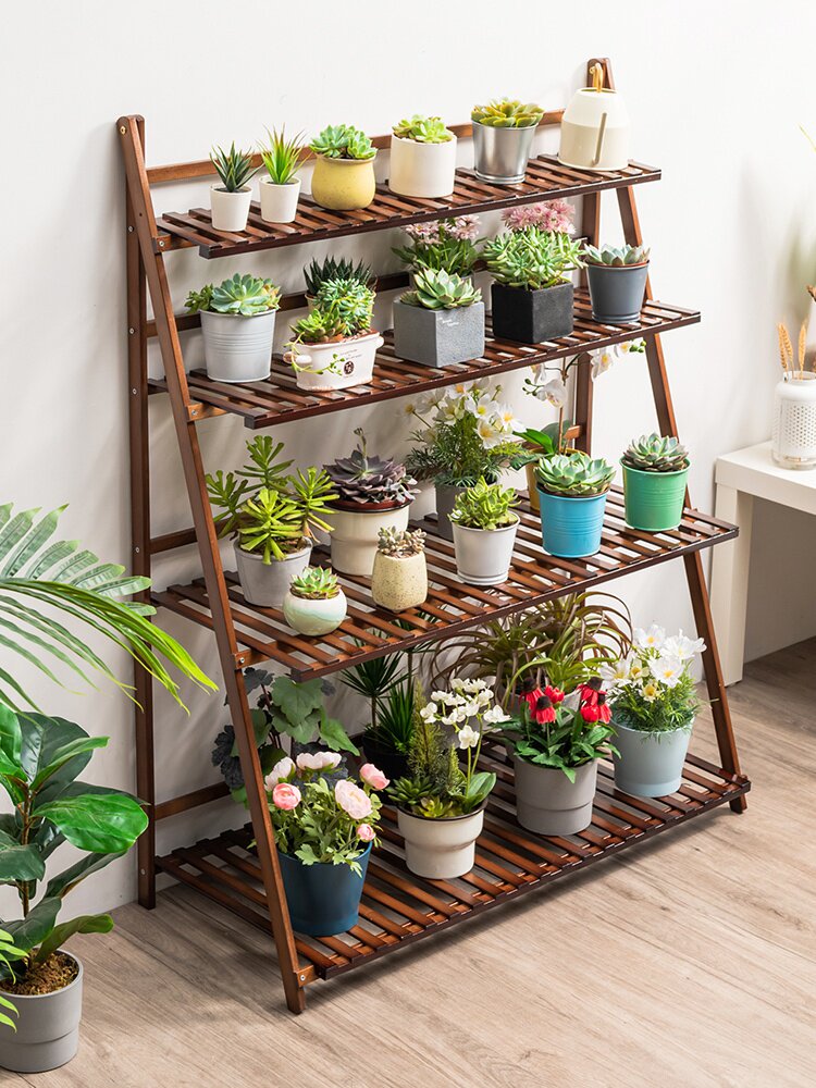 高低竹小阶梯花架木实萝阳台绿物架木质多落地空间客厅式肉置多层