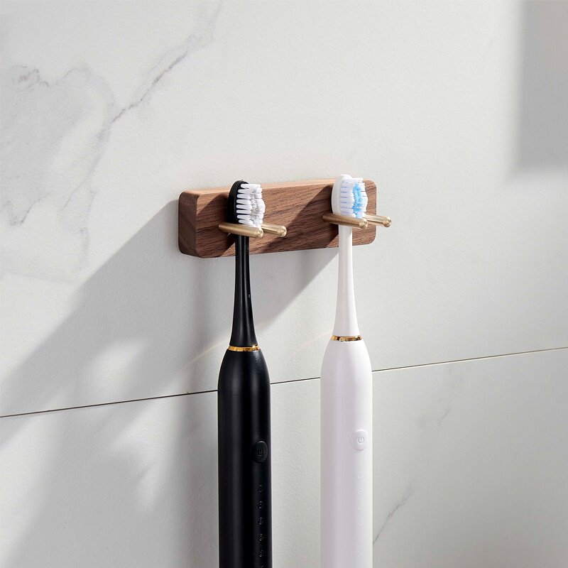 简物黑胡桃木牙刷挂架免打孔卫生间置物架洗漱台收纳架电动牙刷架