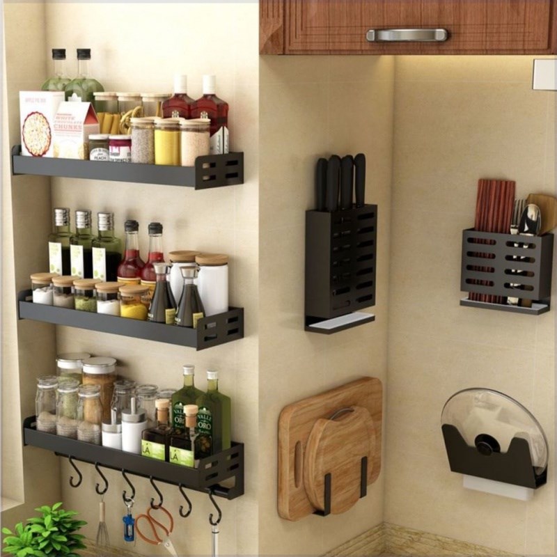 厨房多功能置物架不锈钢用品壁挂挂架单层加宽墙上厨房置物架